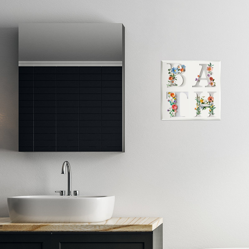 Plaque murale typographique florale de bain, design par Susan Arnot