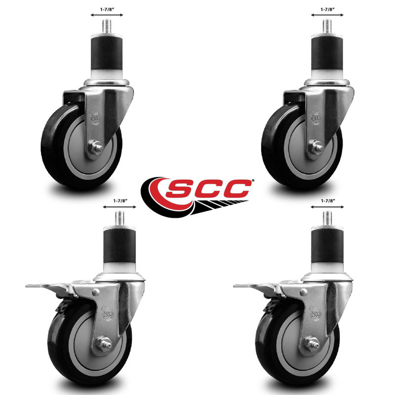 Poly Swivel Expanding Stem Caster Set 2 Total Lock Brakes