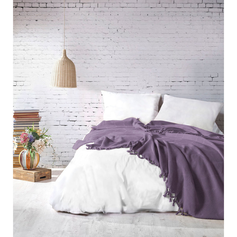 Couvre-lit double Premium Premium, couleur Damson | 100% coton, 300 g / m², frange faite à la main | Non élastique, lavable à la machine à 86 ° F, sensation luxueuse et design élégant pour le décor de votre chambre à coucher