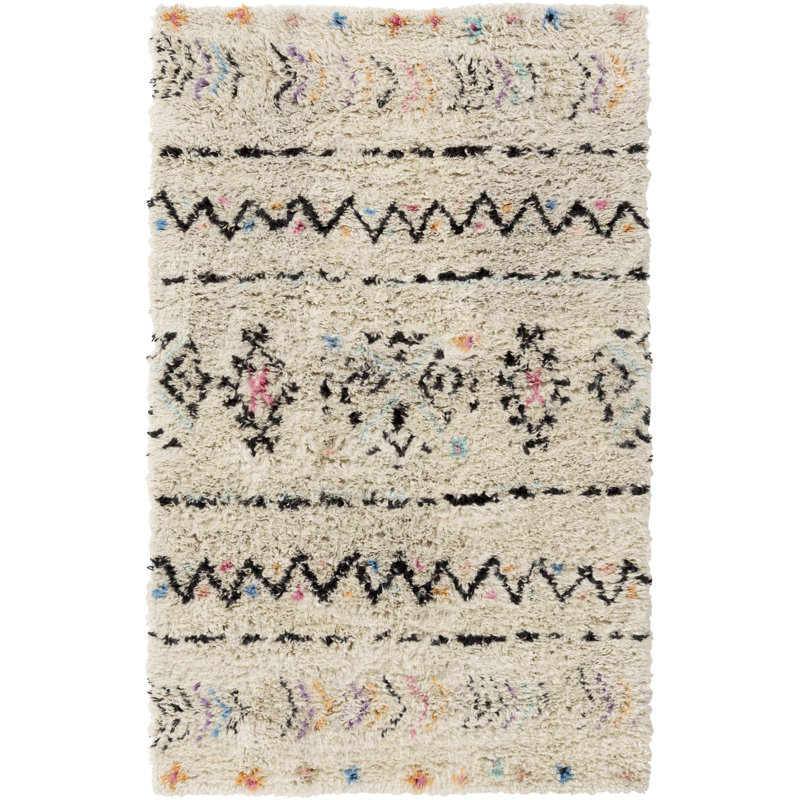 Riad Hand-Knotted Neutral/Black Area Rug, Rectangle 6' x 9'