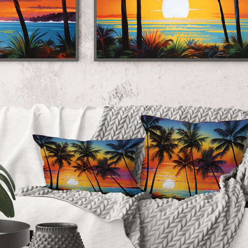 Colourful Bold Palm Trees Landscape IV - Palms & Palm Trees Printed Throw Pillow