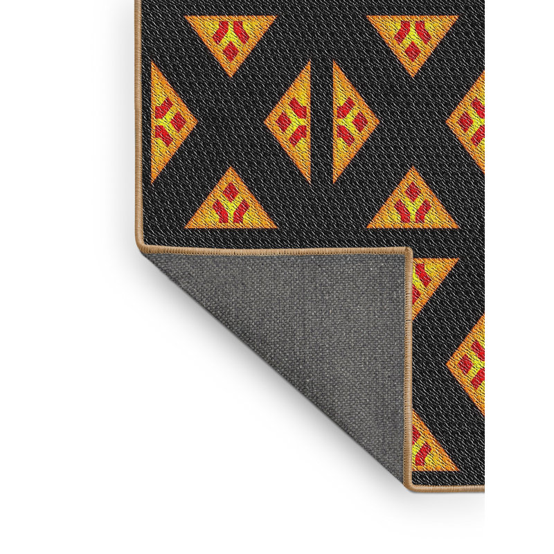 Tapis orange motif/noir de zone, Rectangle 2 pi x 4 pi