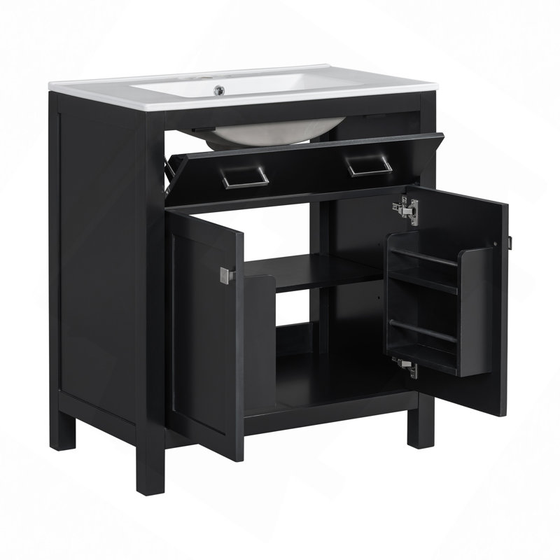 Meuble-lavabo de 30 po avec lavabo en céramique, armoire de salle de bain moderne avec 2 portes et une tablette, portes à fermeture douce