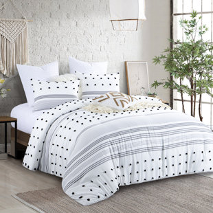 5pc Full/queen Clipped Stripe Poms Comforter Bedding Set Gray