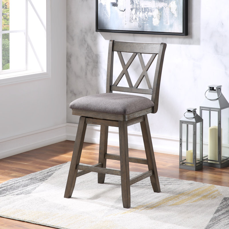 Swivel Upholstered Counter Stool, Sage Green, Oatmeal Linen, Counter Stool (24" Seat Height)