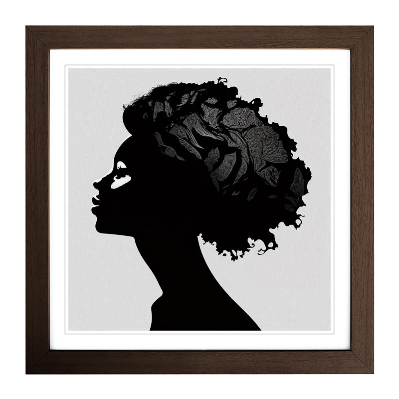 Woman with Affro Silhouette - Framed Print, Walnut Framed