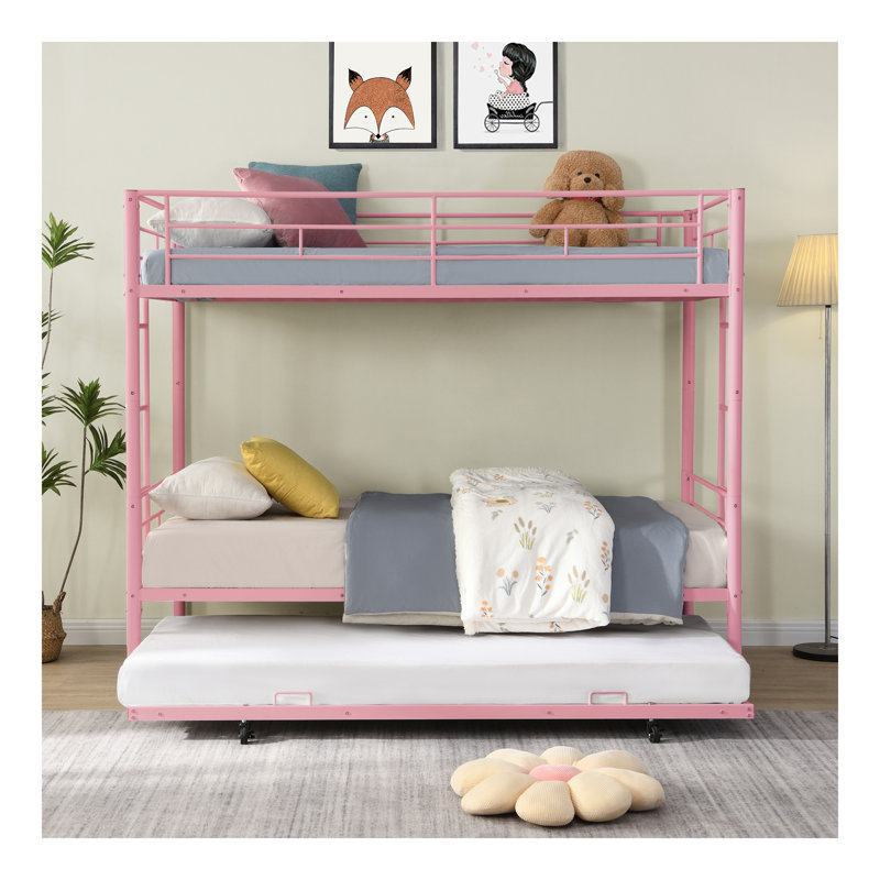 Lit superposé avec couchette METAL - rose, Rose