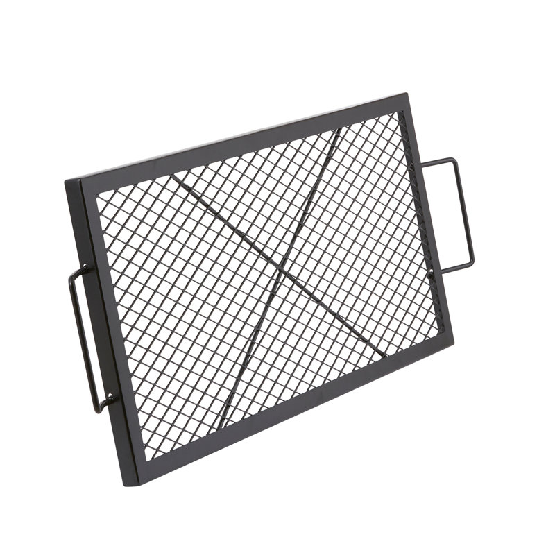 Foyer de cuisson en acier robuste, rectangle de 32 pouces avec poignée, convient aux réunions de famille, maille en forme de losange pour une meilleure cuisson, facile à transporter et à utiliser sur la grille du camping, noir