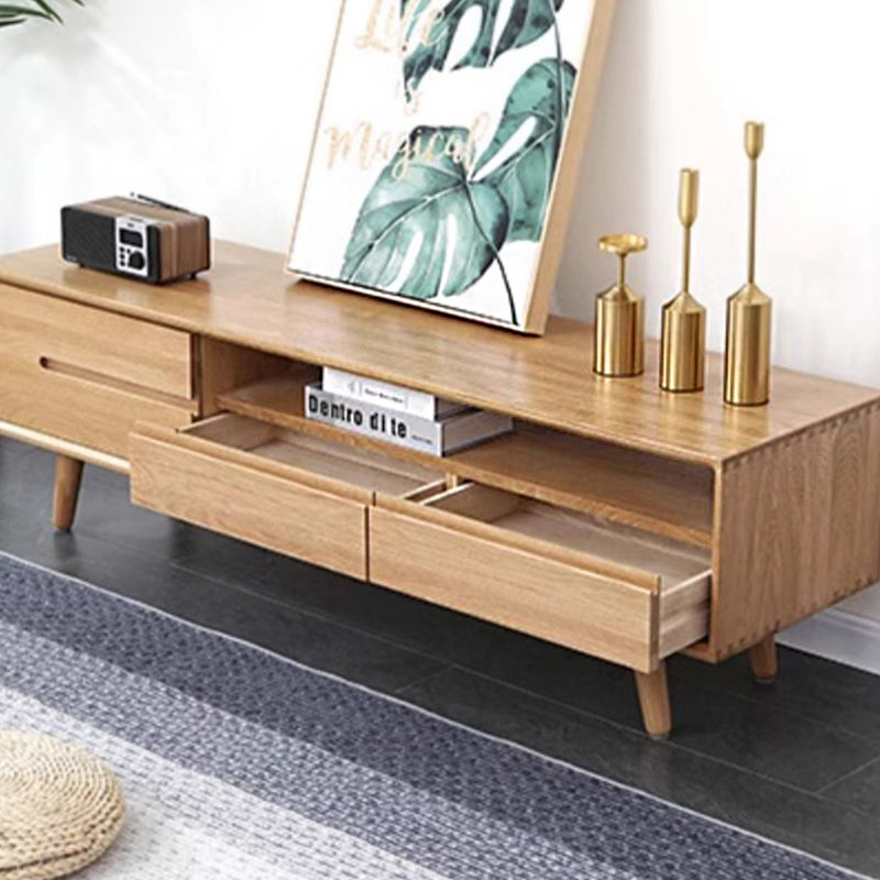 Meuble télé tout en bois massif minimaliste moderne, H 17,71 po x L 59,05 po x l 15,74 po