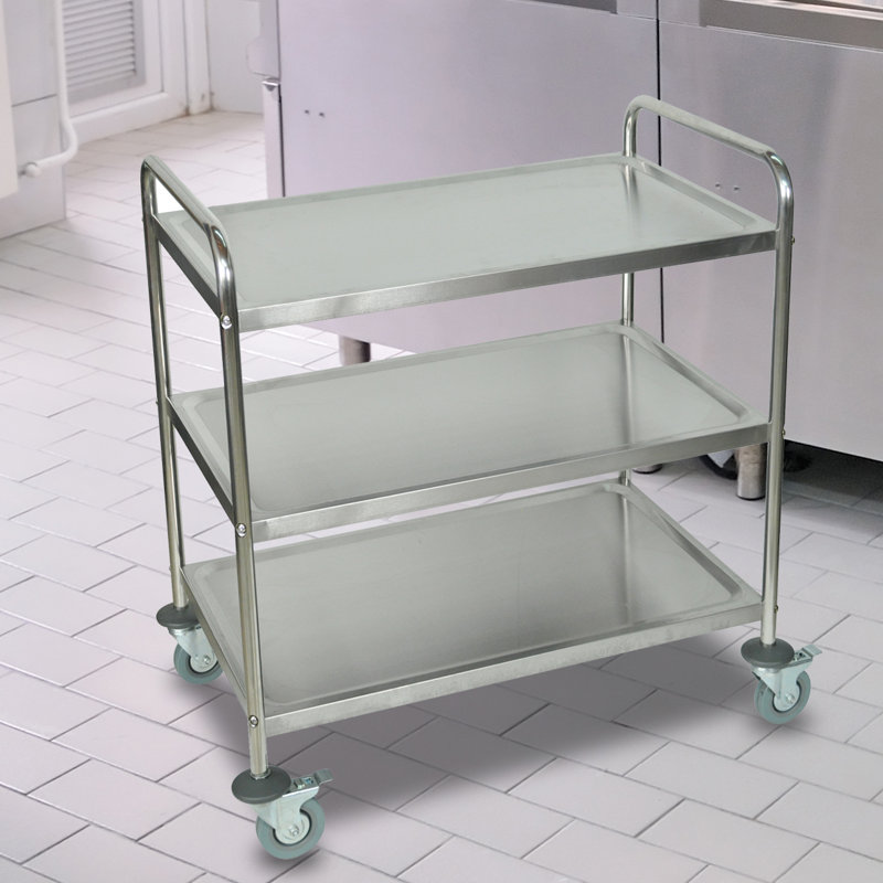 Silver Stainless Steel 3-Shelf Utility Cart with Raised Edges