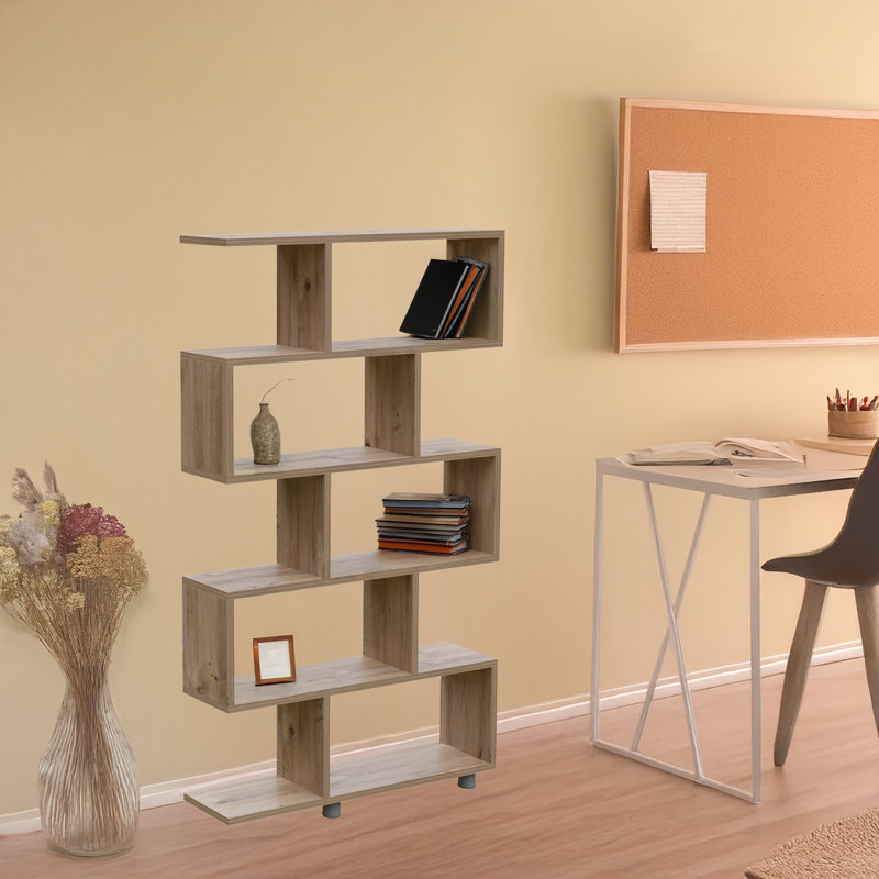 Geometric Minimalist 10 Shelves Bookcase, Light Brown