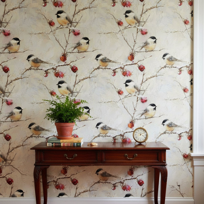 Oiseaux, papier peint, branches, papier peint amovible, double rouleau