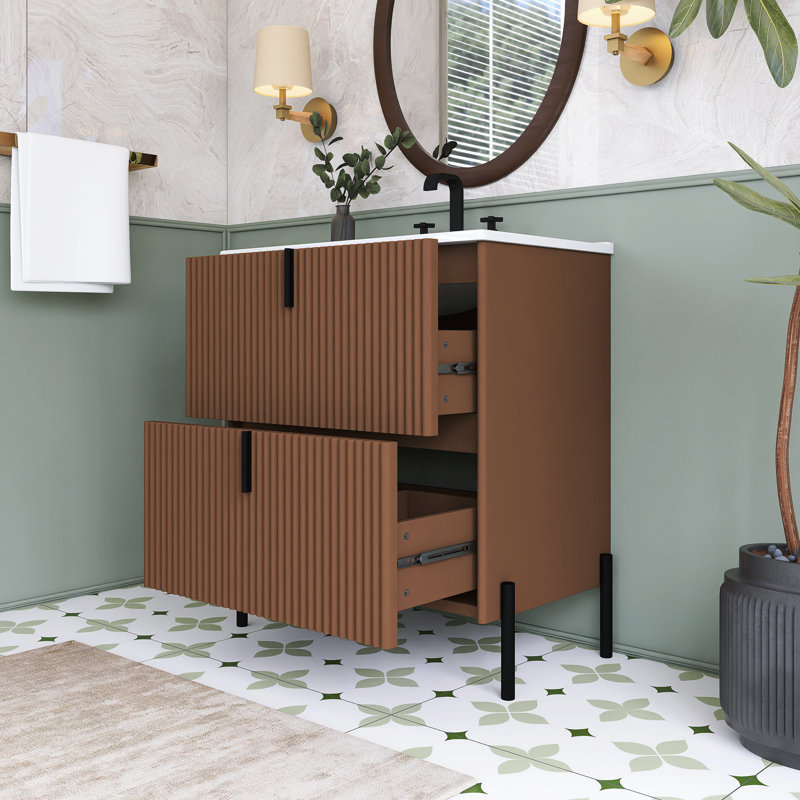 Ensemble de meuble-lavabo autoportant 30 po avec comptoir en céramique 30 po, Brown