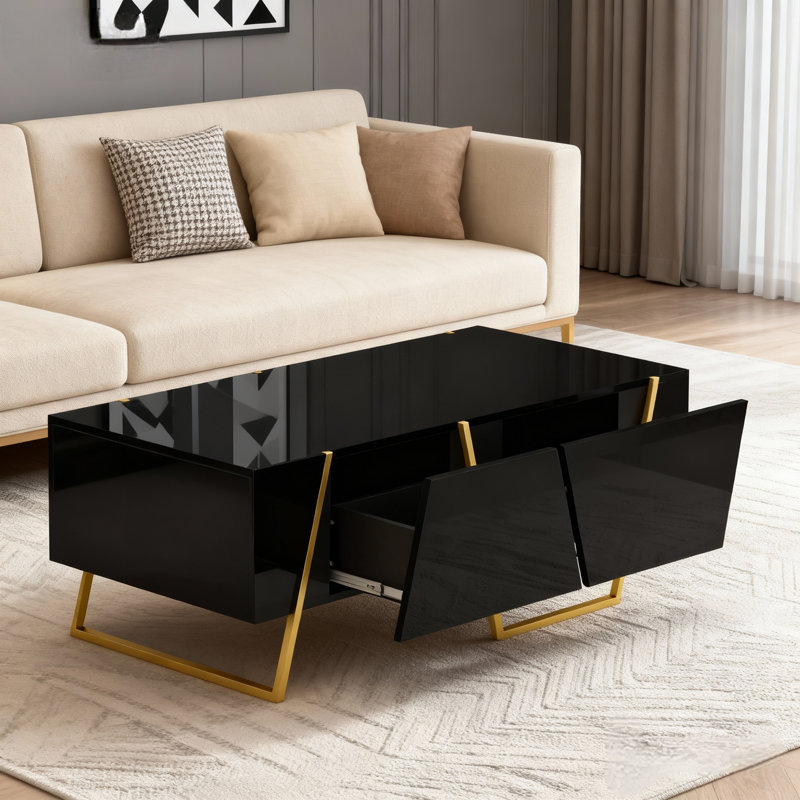Table basse rectangulaire haute brillance avec tiroirs
