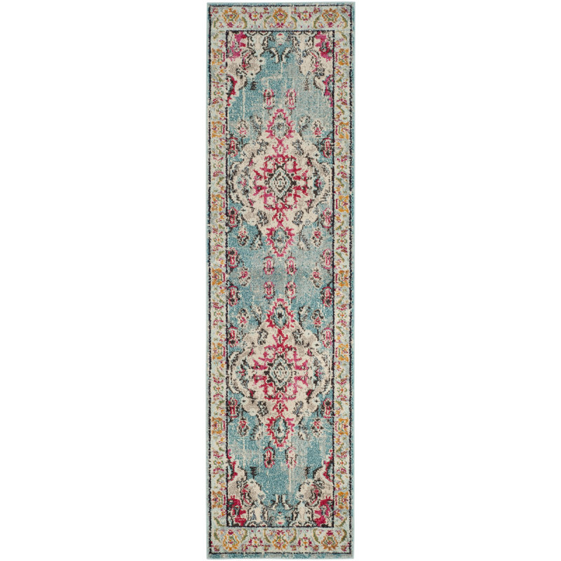 Almyra Oriental Area Rug, Runner 2'2" x 18', Grey/Light Blue