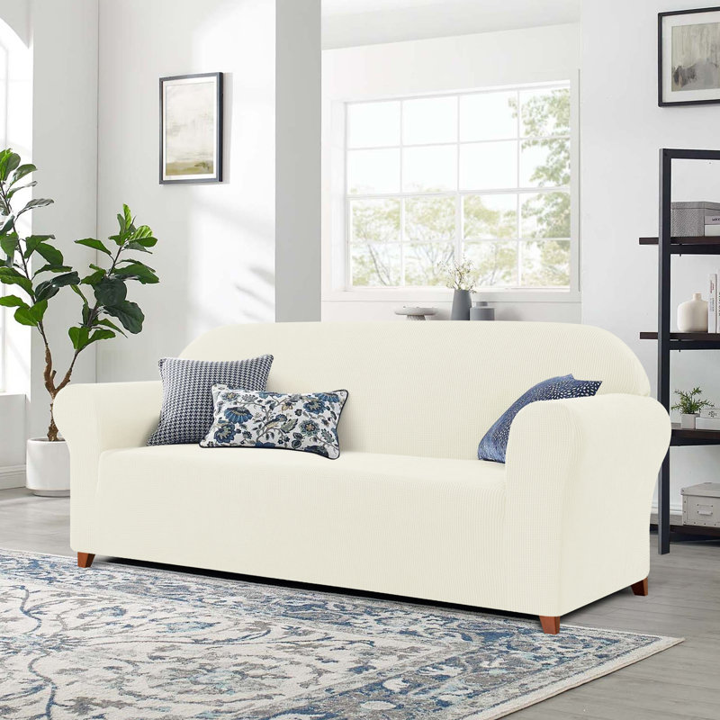 Box Cushion Loveseat Slipcover, White, 104cm H x 180cm W x 107cm D
