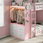 Lit simple superposé simple avec 4 tiroirs de rangement, rail suspendu, bande lumineuse et tablettes intégrées et 2 panneaux perforés, 3 couleurs disponibles, rose-637360395