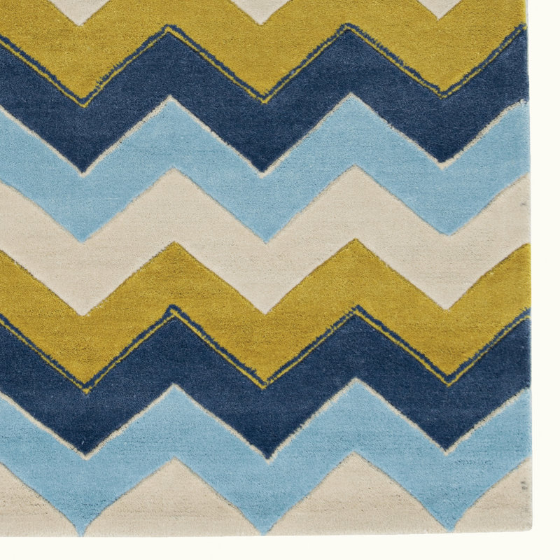 Tapis fabriqué à la main Equelle bleu et souci, Rectangle 8 pi x 10 pi
