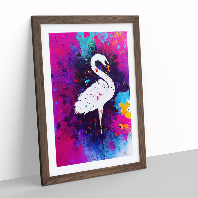 Swan Paint Splash - Framed Print, 34cm H x 25cm W x 2cm D, Walnut Framed