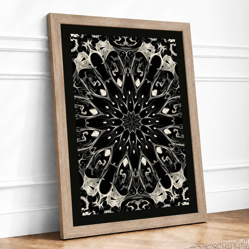 Ornamental Mandala Botanical - Framed Print, A2 - 59.4 x 42.0 cm, Oak