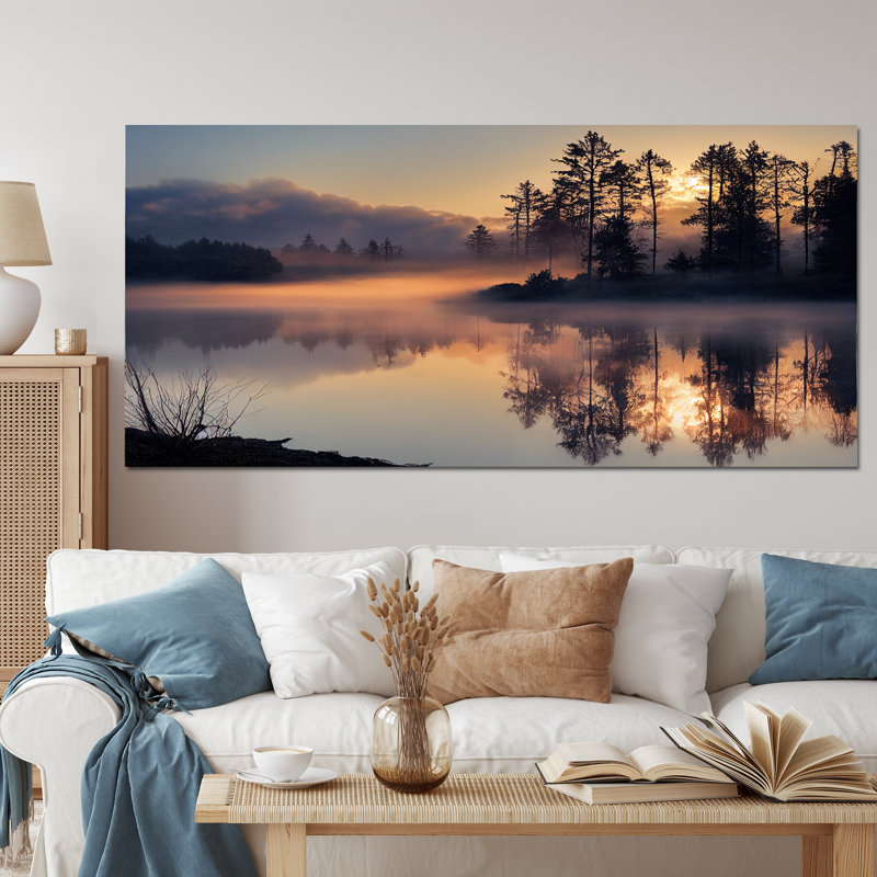 Calila Morning Fog Over The Lake Sunset I - impressions sur toile, Toile tendue, H 28 po x l 60 po x P 1,5 po