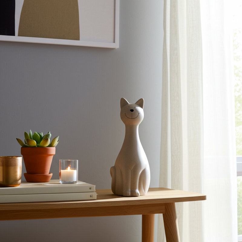 9" Skinny Sitting Kitty, Grey, Gray, 9" H x 4" W x 4" D