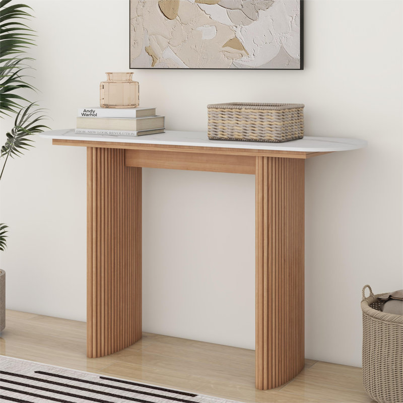 Serwon 47" Marble Console Table, White, Natural