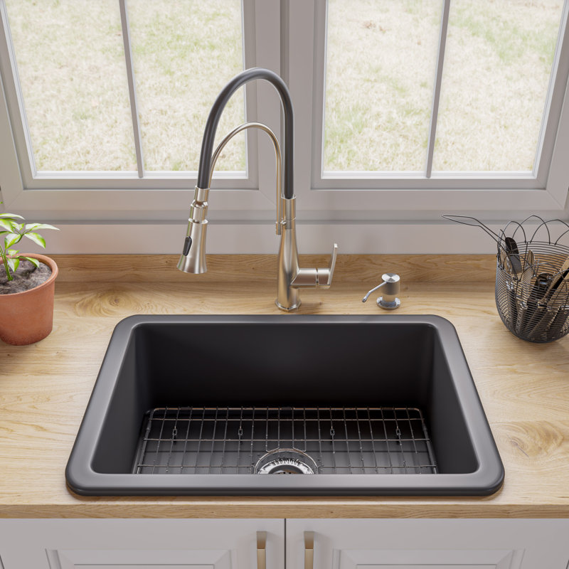 26.75'' L Single Bowl Fireclay Kitchen Sink, Black Matte