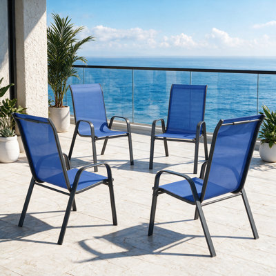 Stackable Patio Chairs, Durable Textilene Fabric with Armrests, Sturdy Metal Frame, Ergonomic Quick-Dry Outdoor Dining Chairs for Backyard & Poolside(Navy Blue, 4pcs)