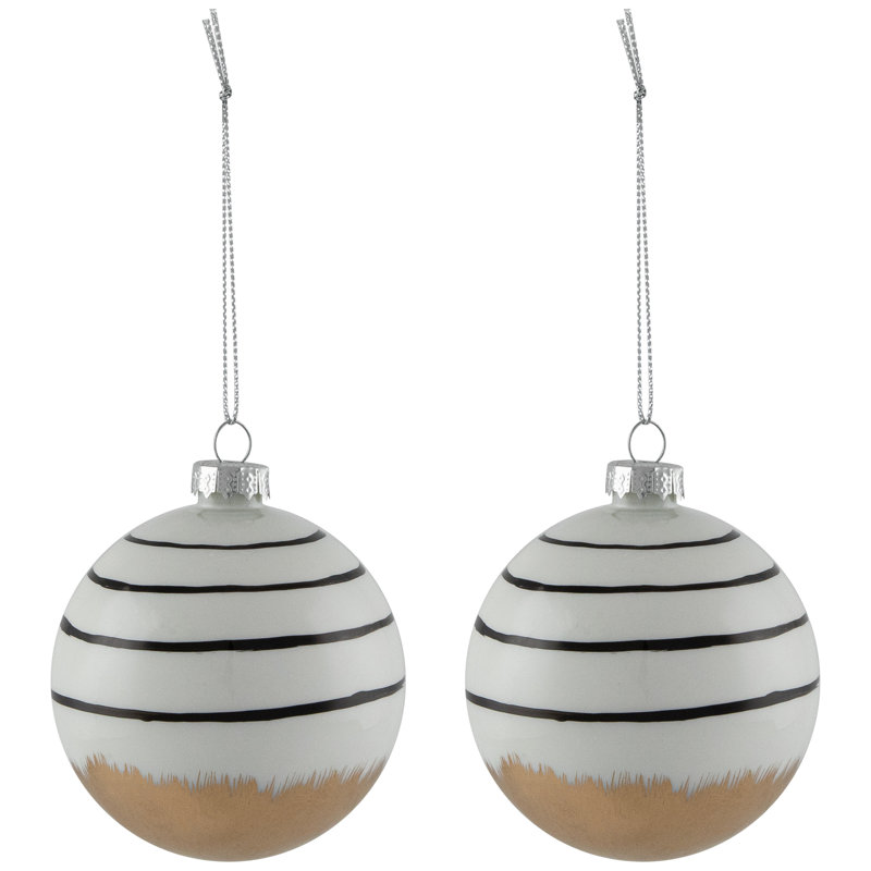 Abstract Glass Ball Christmas Ornaments - 3" (80Mm) - White And Black - 6Ct