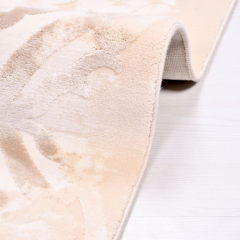 Tapis moderne / abstrait crème lavable à la machine antidérapant, Rectangle 3 pi 4 po x 6 pi 7 po