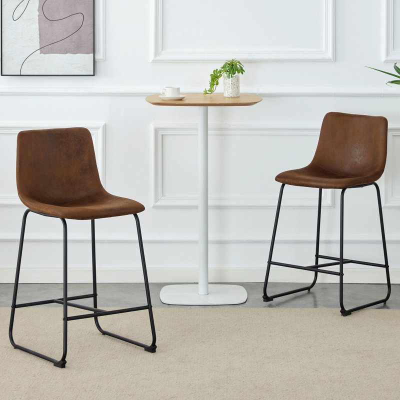 Tabouret de bar en polyuréthane avec pieds en métal, Brown, Ensemble de 2