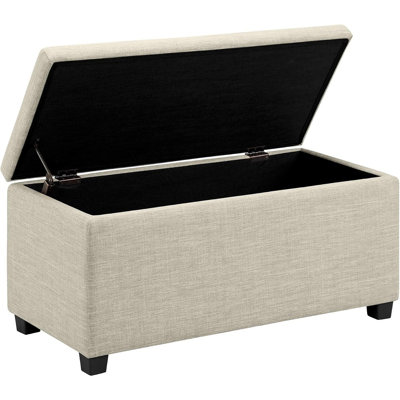 Beige Upholstered Storage Ottoman Bench with Soft-Close Lid, Child-Safety Hinge, and Sturdy Hardwood Frame for Bedroom, Living Room, and Entryway