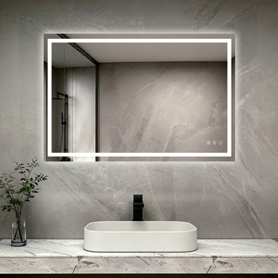 48" X 32" LED Bathroom Mirror With Dimmable Light Anti-Fog Lighted Vanity Mirror With 3 Color Modes, IP44 Waterproof Horizontal/Vertical Mount