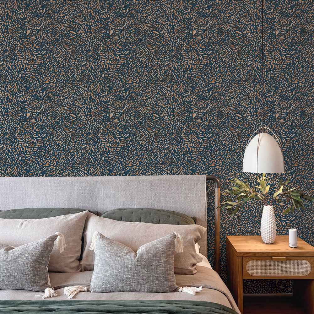 Brushstroke Garden Peel and Stick Wallpaper, Toasted Almond and Navy