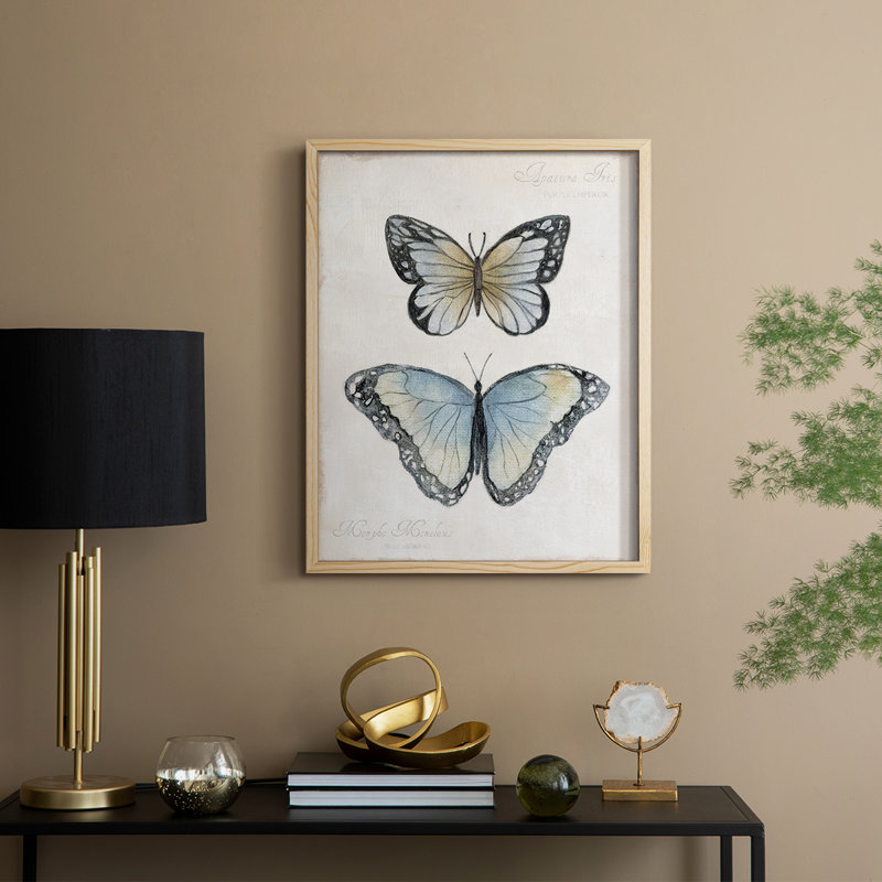 «Vintage Butterflies II», reproduction encadrée - bois massif, Naturel, H 15 po x l 12 po