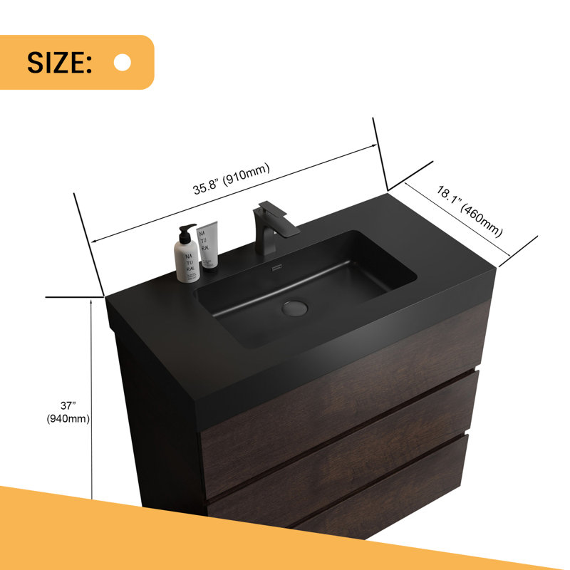 Meuble-lavabo sur pied simple 35,8 po avec plateau en résine, Noyer