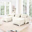 Trois places en chenille beige, 2 repose-pieds mobiles, coussin lombaire, rembourrage en mousse, conception élégante des accoudoirs, options de configuration flexibles en chenille avec mousse de résilience de soutien, base en bois robuste,-120913091