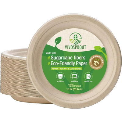 Disposable Compostable Paper Plates (Natural Brown, 10 Inch - 125pk)