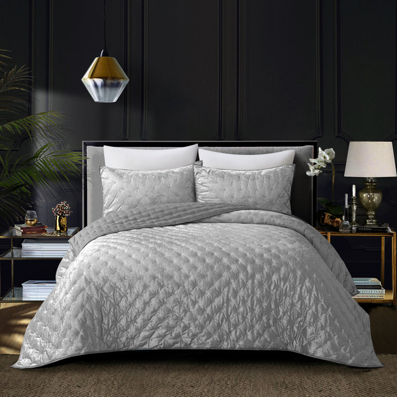 Ensemble d'édredon en velours 3 pièces , Édredon pour lit simple TG + 1 taie décorative, Bleu marine