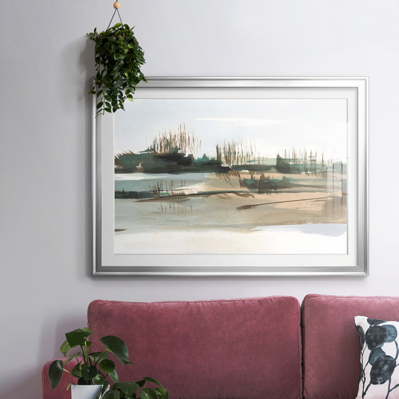 Marsh Reeds IV, reproduction d'art encadrée, Argent, H 30 po x l 44 po x P 1,5 po