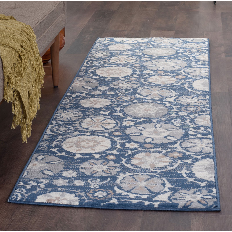 Tapis bleu marine Majoros, Tapis de couloir 2 pi 3 po x 10 pi