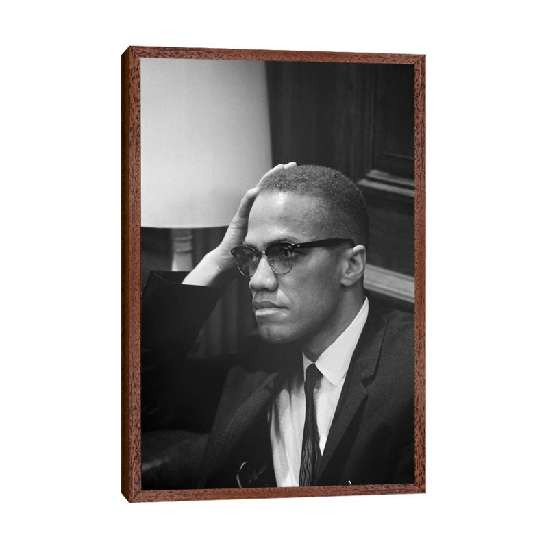 Malcolm X (1925-1965) by Marion Trikosko - Print on Canvas, Classic Brown Wood Framed Canvas, 66.04 cm H x 45.72 cm W
