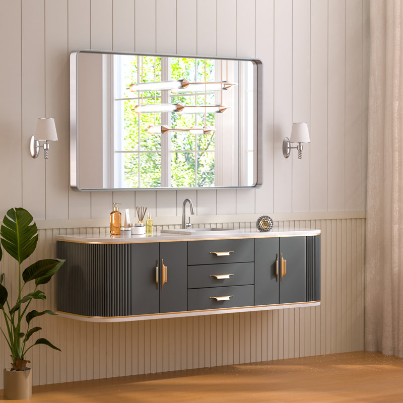 Miroir d'appoint Tyro, Argent, 40 po x 24 po, Rectangulaire