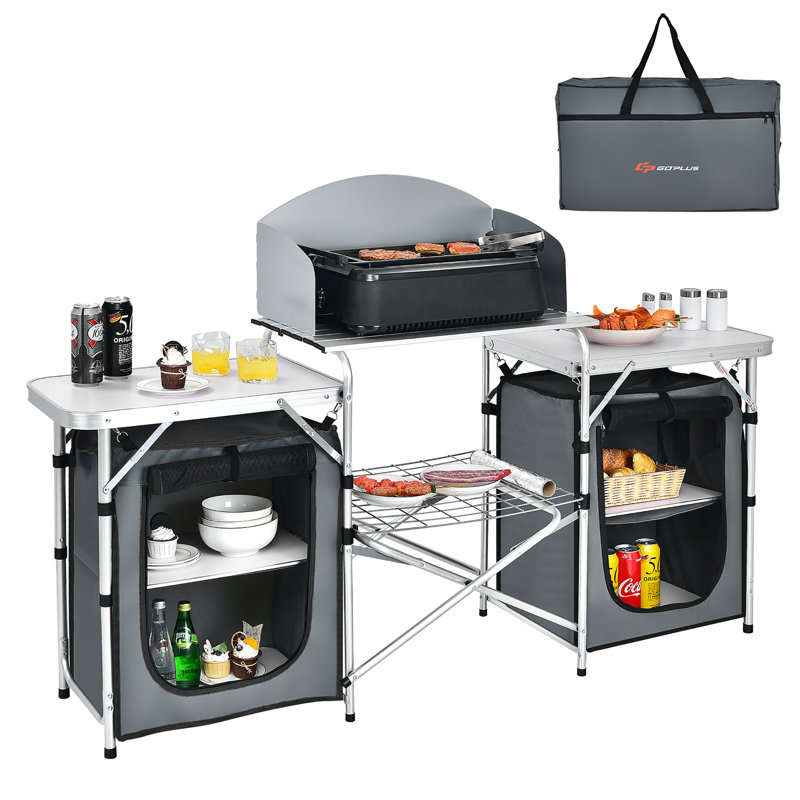 Table pliante portative en aluminium pour camping avec grille de rangement Costway