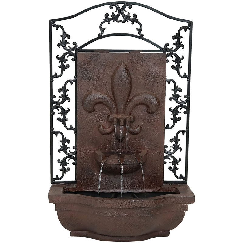  Mablethorpe French Lily Polystone Outdoor Wall Fountain - Iron, Dark Brown
