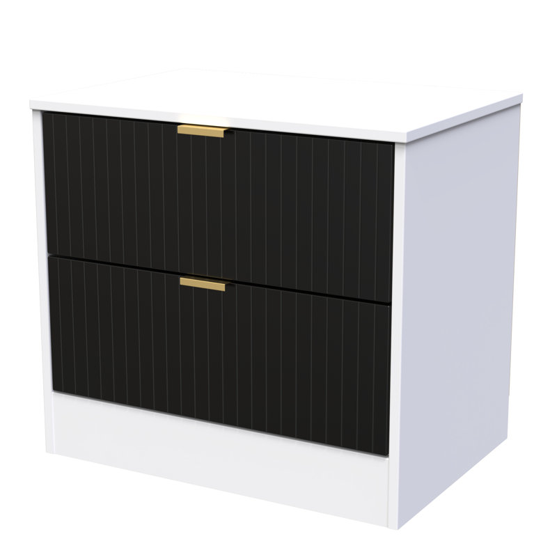 Berklie 58cm W Manufactured Wood Bedside Table, Deep Black/White