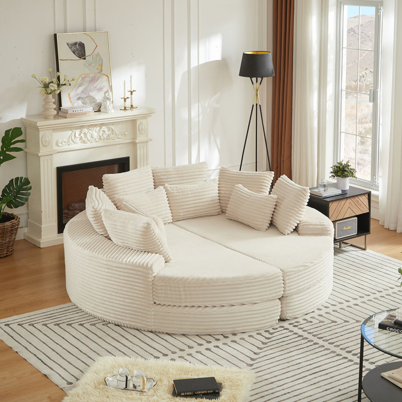 Fauteuil inclinable rond 2 en 1 surdimensionné, Velours côtelé beige