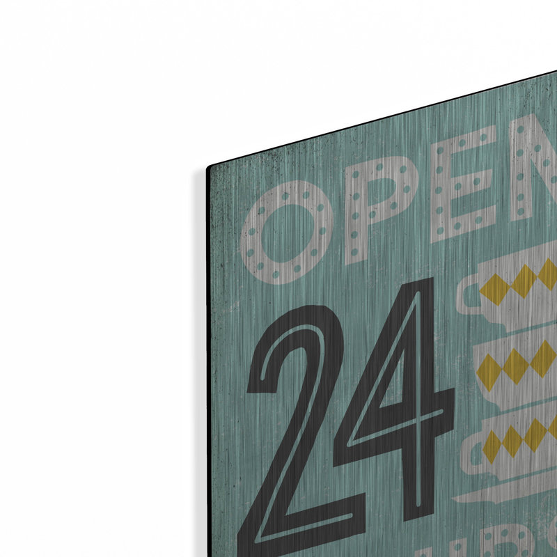 Art mural en métal luxueux «Retro Diner Open 24 Hours» par Michael Mullan, H 16 po x l 12 po