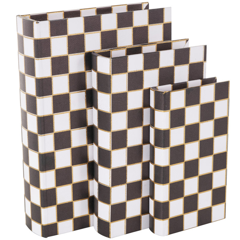Boîte de rangement en simili cuir Cole et gris avec motifs géométriques multicolores, Brun / damier blanc
